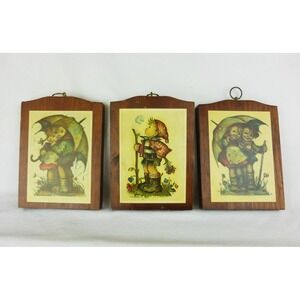 Vtg Hummel pictures Manchester wood handcrafted wall plaque nursery decor